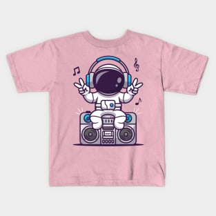 Cute Astronaut Listening With BoomBox Cartoon Kids T-Shirt